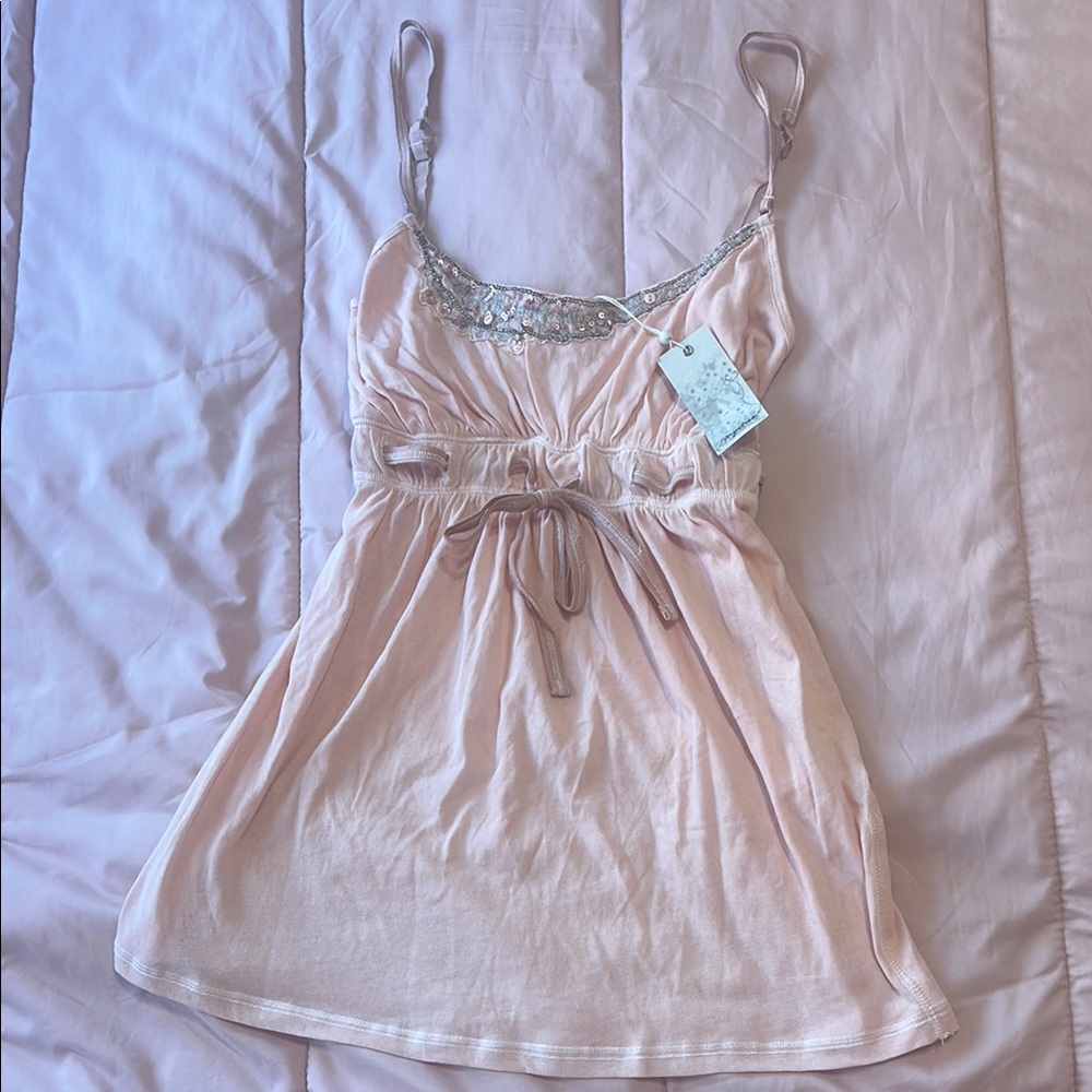 Pink Sleeveless shirt with Silver Accents